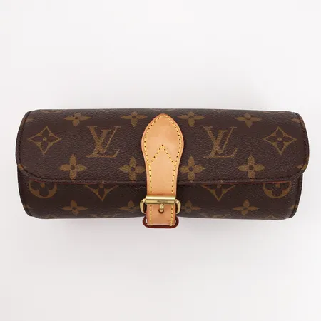 Klockfodral Louis Vuitton för tre klockor, brun monogramcanvas, längd: 20cm, lättare bruksslitage, inga övriga tillbehör Vikt: 0 g