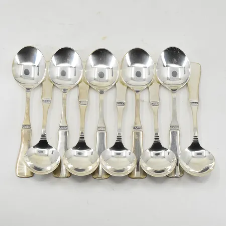 10 skedar, längd 10 cm, MGAB, 1960-1970 tal, silver. Vikt: 91,6 g