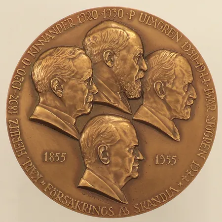Jubileumsmedalj, Försäkrings AB Skandia, 1855-1955, brons, Ø70mm
