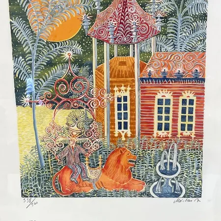 Tavla, färglitografi, Mårten Andersson, signerad, numrerad 338/360, bildmått 41,5x33cm, mått inklusive ram 56x45,5cm, smärre skador på ram  Skickas med postpaket.