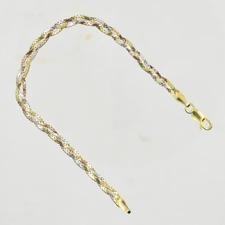 Armband, flätad modell, längd 18½ cm, bredd 4 mm, flerfärgad, 925/1000 silver. Vikt: 3,6 g
