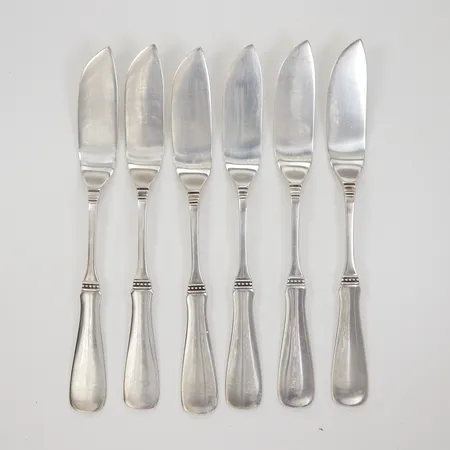 6 Fiskknivar, modell Uppsala, längd 11cm, MEMA, 830/1000 silver,  Vikt: 340,3 g