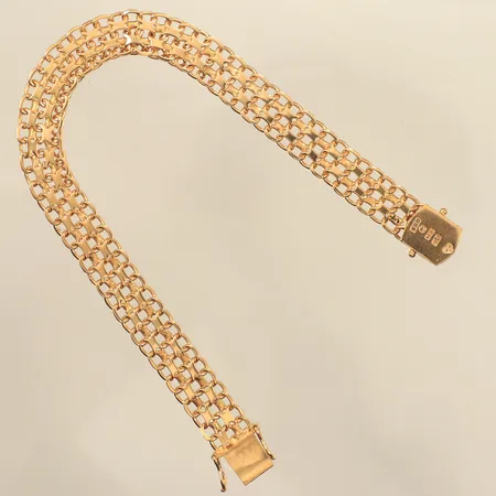 Armband X-länk, längd 15,5cm, bredd ca 10mm, glapp lås, Gustavssons Guldsmedja B, år 1966, 18K Vikt: 17,2 g