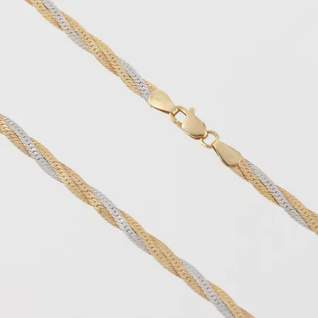 Collier vit och rödguld, stämplat Italien, längd ca 44 cm, bredd 3.6  mm, 18k. Vikt: 9,8 g