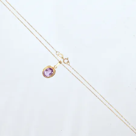 Kedja , 37,5cm, hänge lila sten, 18k Vikt: 1,1 g