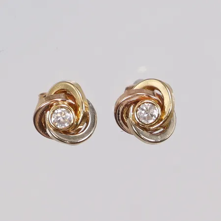 Ett par Örhängen knutar med vita stenar Ø6mm, udda stoppers, 18K Vikt: 0,8 g