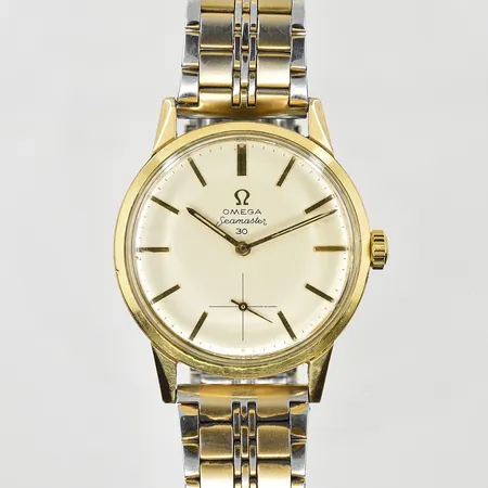 Herrur Omega Seamaster 30, boett Ø35 mm, manuell, guld på stål, refnr 125.003-62, cal 269, verknr 20215678, 1960-tal, ej originallänk, fungerade vid testtillfället, inga tillbehör.