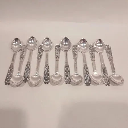 Kaffeskedar, 12 stycken, längd 10,5cm, modell princess, etui, silver 830/1000 Vikt: 116,8 g