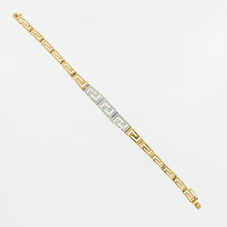 Armband med vita stenar, 19,5cm, bredd 5-8,5mm, gul/vitguld, 14K Vikt: 14,9 g