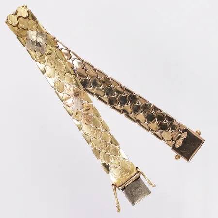 Armband, halvstelt, längd 19cm, bredd 11mm, trefärgad, 18K Vikt: 33 g