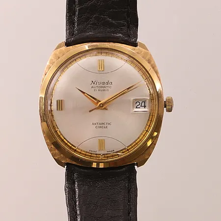 Herrur Nivada, Antarctic Circle, 34mm, doublé, automatisk, boettnr:9687M2414, läderband. Vikt: 0 g