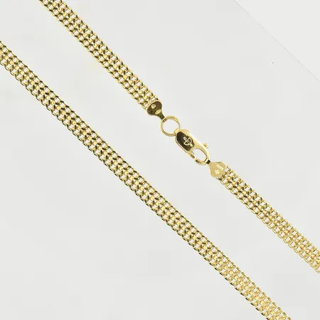 Collier Rävsvans, längd 47½ cm, bredd 4 mm, mindre ojämnheter på länk, 18K. Vikt: 14,9 g