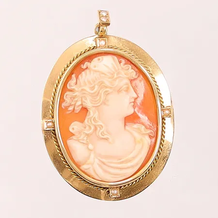 Hänge Camé, fröpärlor, 36x28mm, 18K 9,3g.