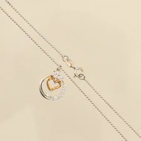 Collier Kullänk, längd 41cm, bredd 1,2mm, integrerat hänge med vita stenar, silver 925/1000 Vikt: 4 g