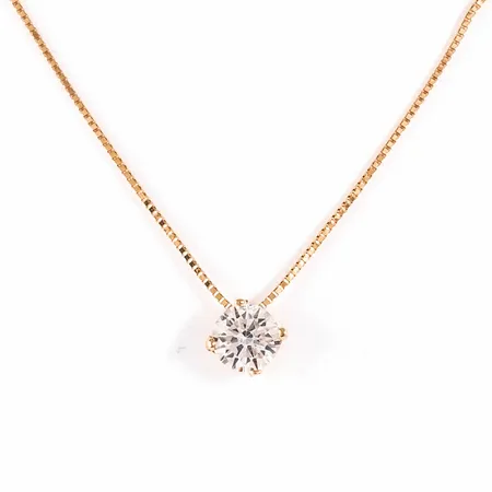 Kedja Venezia med hänge cubik zirkonia Ø 5 mm i 18K guld. Det är 42/45 cm långt, kedjans bredd 0,5 mm. Vikt: 1,5g. Fint skick. Springring. GHA, 750.