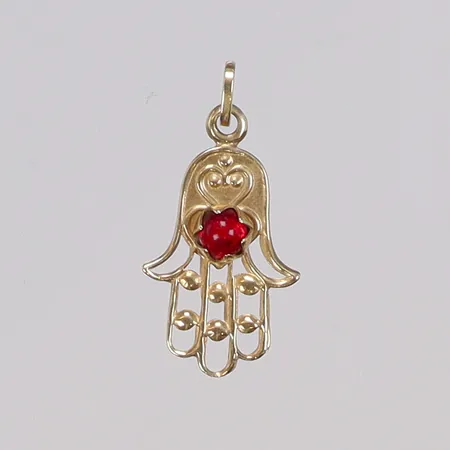 Hänge med röd sten, 25x13mm inklusive hängöglan, 18K  Vikt: 0,7 g