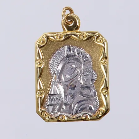 Hänge Maria och Jesus, ca 21,8x13,5mm inkl ögla, tvåfärgad. 14K  Vikt: 0,7 g
