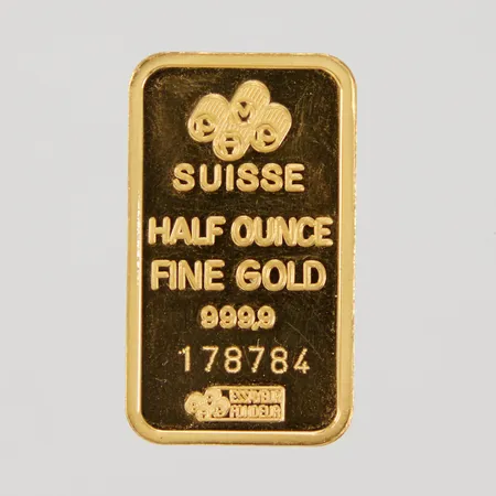 Guldtacka Pamp, 15,55gr, serienummer: 178784, uppklippt plastförpackning, 24K Vikt: 15,5 g
