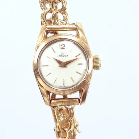 Damur Lemania stål, mekanisk, armband Bismarck, 18k, längd 18cm, bredd 5,4mm, år 1961, bruttovikt 18,3gr   Vikt: 18,3 g