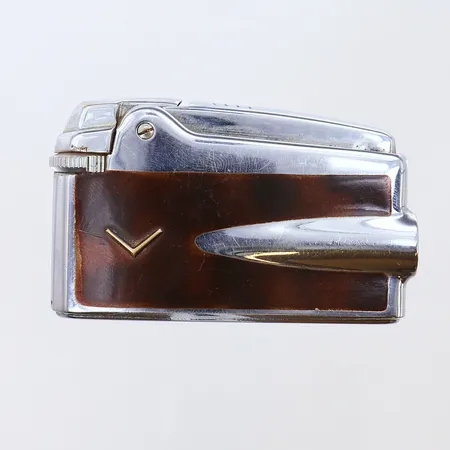 Tändare Ronson Varaflame, made in England, ca 65,5x40mm, vit metall med brun panel, ej funktionstestad, i orginalask