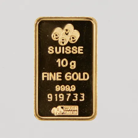 Guldtacka Pamp, 10gr, serienummer: 919733, uppklippt plastförpackning, 24K Vikt: 10 g