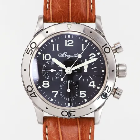 Herrur Breguet Type XX Aeronavale, Ø39mm, automatisk, stål med original-läderarmband, referensnr: 3800, serienr: 52987, inga tillbehör