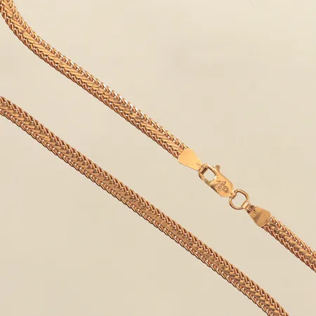 Kedja Rävsvans, längd 42cm, bredd 3,5mm, något ojämn länk, GHA, 18K Vikt: 11,4 g