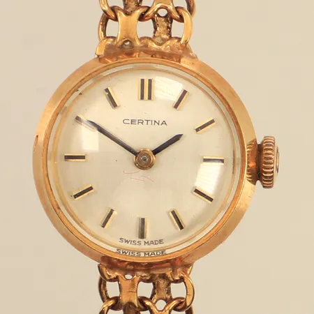 Damur Certina, Ø17mm, manuell, boettnr: 616168, X-länkarmband, boett samt länk i 18K, Hedens Guldsmeds Ab Bröderna, år 1968, ask, skadad ask, bruttovikt: 16,9g.
