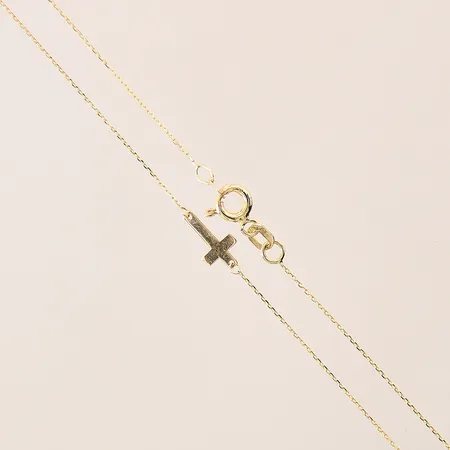 Collier med integrerat hänge kors, längd 42,5cm, bredd 0,5-5,4mm, 18K Vikt: 0,8 g