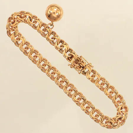 Armband Bismarck med en berlock, längd 19cm, bredd ca 7mm, Svenska Guldvaruaktiebolaget T Be, år 1969, 18K Vikt: 22,3 g