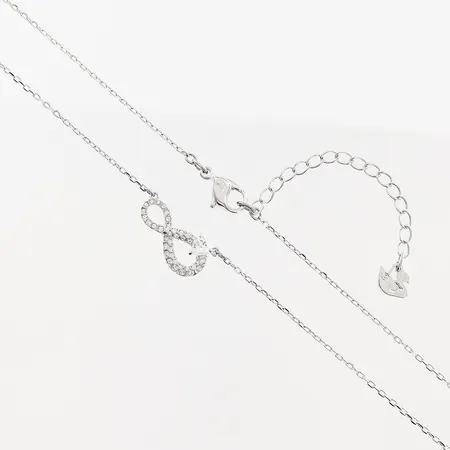 Collier, evighetstecken, vita stenar, 38-43cm, bredd 1-9mm, Swarovski, metall. 
