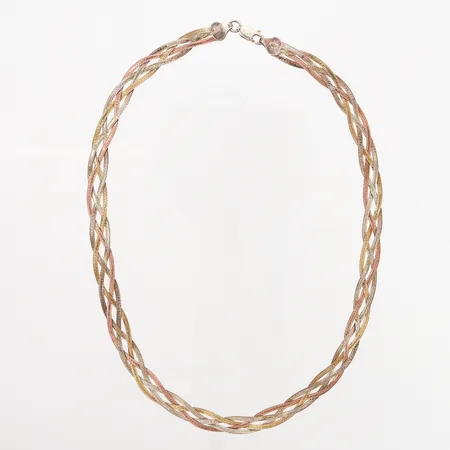 Collier flätat trefärgat, 41,5cm, bredd: 7mm, silver 925/1000 Vikt: 11,5 g