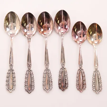 6 Kaffeskedar, 10/11,5cm, GAB, 830/1000 Silver 60,3g.