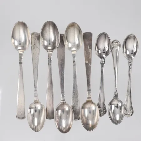 Kaffeskedar/Mockaskedar 9st, modell Rosenholm och Sachsisk längd: 9-12cm silver 830/1000 Vikt: 123,9 g