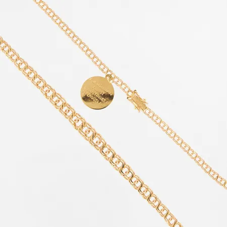 Collier Bismarck med graverad bricka, doserad, 44,5cm, bredd 4-7mm, 18K  Vikt: 15,6 g