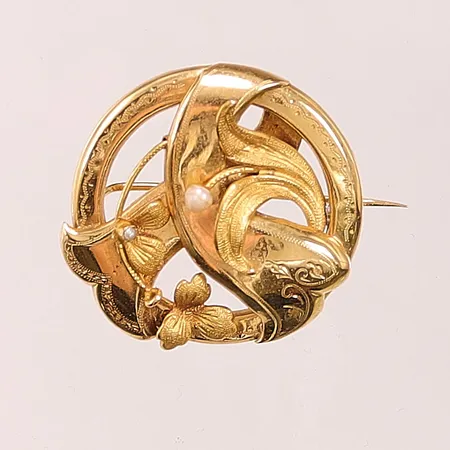 Brosch, 34mm, pärla, lagad, 18K 5,6g.