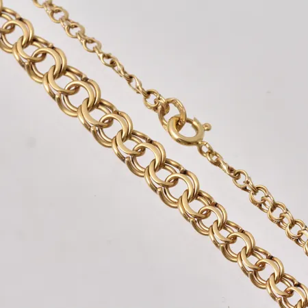 Collier i 18K guld, 41,5cm, Bismarck, docerat, bredd 3,1-6,8mm, tillverkad av Ädelsmycken Aktiebolag, vikt 11,08g.