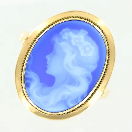 Ring, camé i agat, stl 17¼, bredd 2-20mm, 14K Vikt: 3,2 g