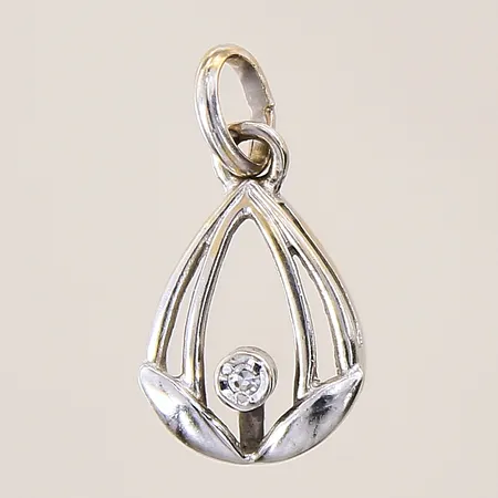 Hänge med 8/8-slipad diamant ca 0,01ct, 18x9,5mm, vitguld, 18K Vikt: 1,2 g