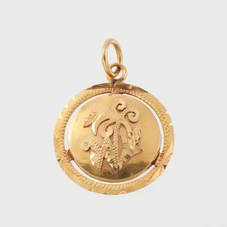 Hänge, diameter ca 23 mm, 22k. Vikt: 3,6 g