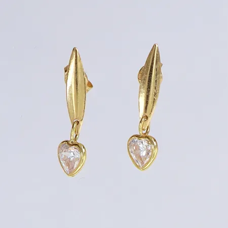 Ett par örhängen med vita stenar, 19x5mm, 18K.  Vikt: 1 g
