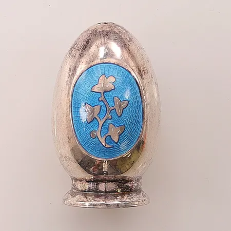 Saltströare med blå emaljering,höjd ca 55mm,bottenlock saknas.925/1000 Sterling Silver 25,4g  