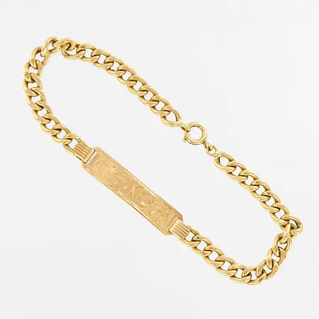 Armband pansar med graverad bricka, ihåligt, 21,5cm, bredd 7,5mm, 18K Vikt: 8,9 g