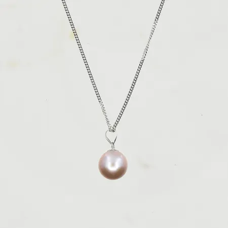 Kedja Pansar med hänge pärla Ø10 mm, längd 42 cm, länkens bredd 1 mm, vitguld, 18K. Vikt: 4 g
