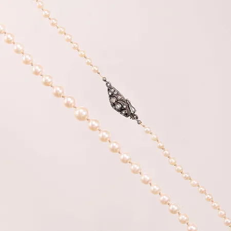 Pärlcollier, ca 50cm, bredd:4-7mm, silverlås.
