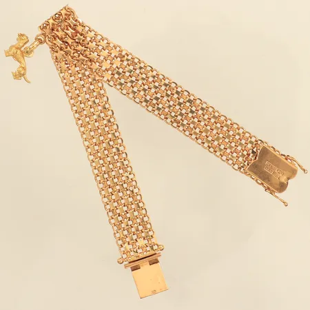 Armband X-länk med berlock, bredd ca13mm, Ceson Guldvaru Ab, år 1963, 18K Vikt: 28,7 g