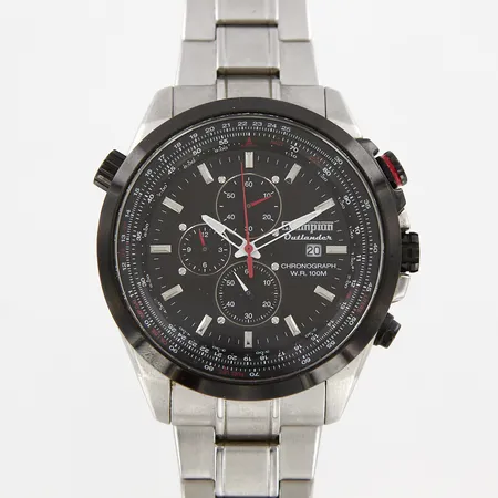 Herrur Champion Outlander, quartz, 47mm, stål, kronograf, datum, ref: C1097, stållänk, innermått ca 18cm, viklås, inga tillbehör
