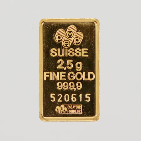 Guldtacka Pamp, 2,5gr, serienummer: 520615, uppklippt plastförpackning, 24K Vikt: 2,5 g