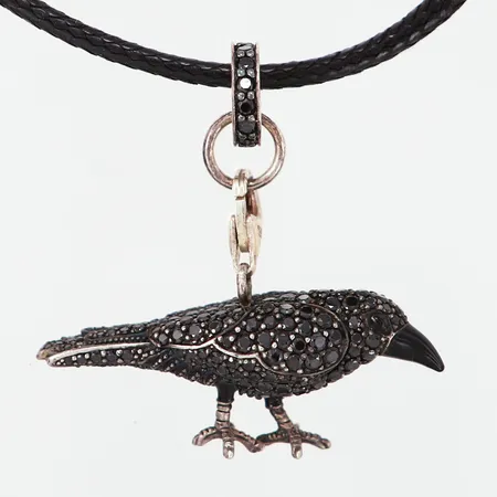 Hänge, fågel Thomas Sabo, svarta stenar, 40x40mm, med tillhörande läderband52cm, silver 925/1000 Vikt: 12,2 g