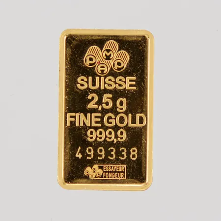 Guldtacka Pamp, 2,5gr, serienummer: 499338, uppklippt plastförpackning, 24K Vikt: 2,5 g